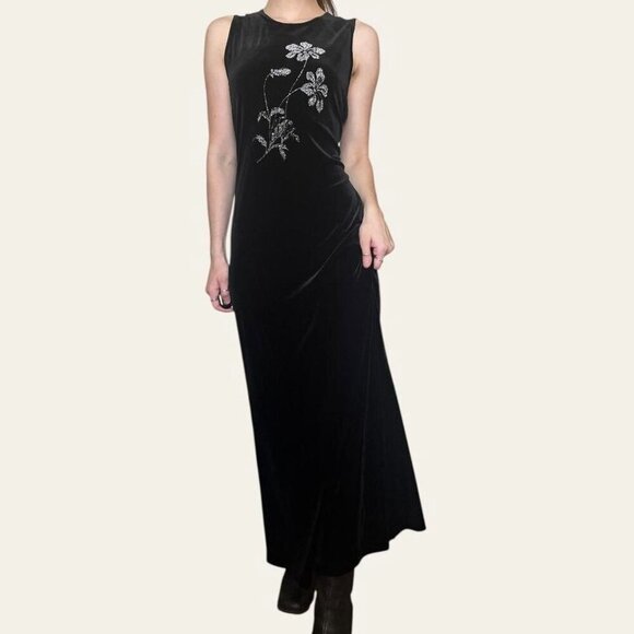 Ronni Nicole Dresses & Skirts - Ronni Nicole Ouida 80s/90s vintage black velvet glitter floral maxi dress small